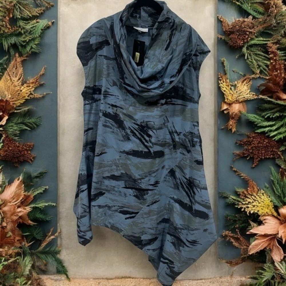 NEW Bryn Walker Noa Tunic in Blue‎ and Black Brushed Watercolor Women's Size M